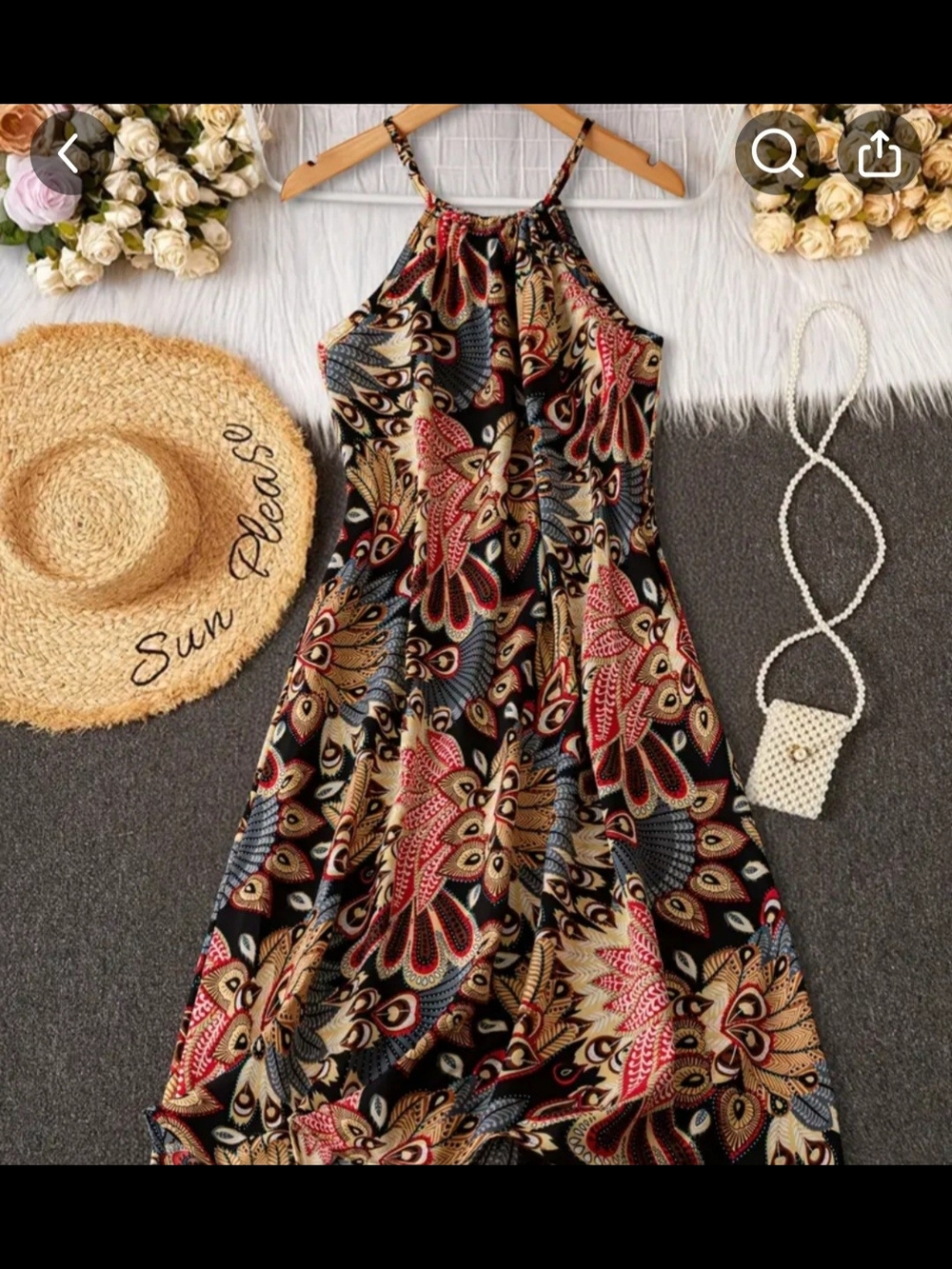 Women’s Black Floral Halter Maxi Dress